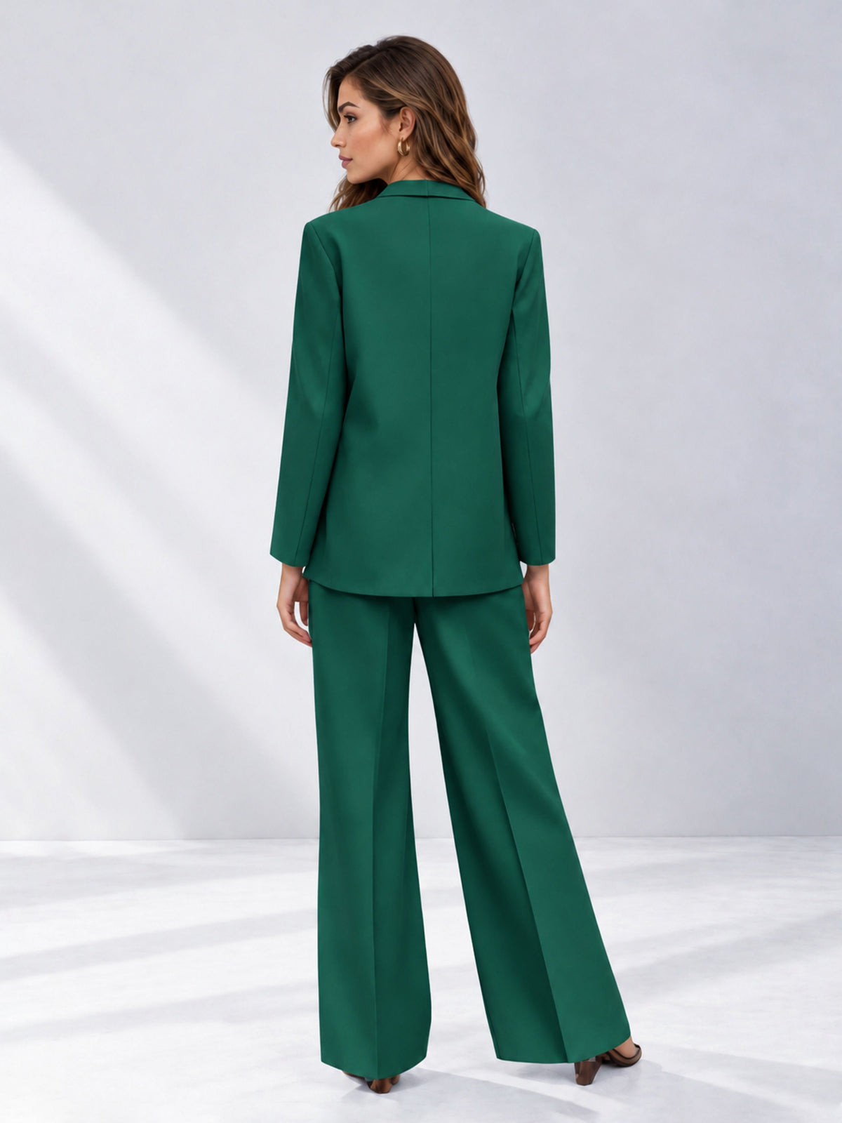Teal 2 Pieces Wide-Leg Suit Women's Suits 