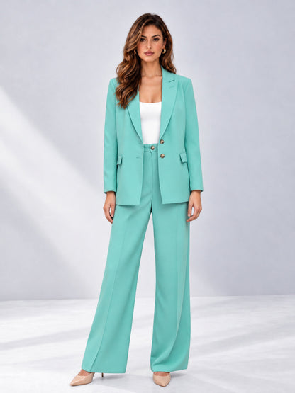 Turquoise 2 Pieces Wide-Leg Suit Women's Suits 