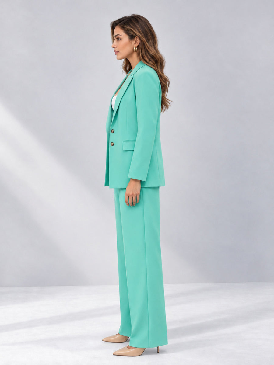 Turquoise 2 Pieces Wide-Leg Suit Women's Suits 
