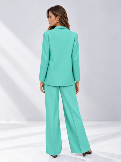 Turquoise 2 Pieces Wide-Leg Suit Women's Suits 