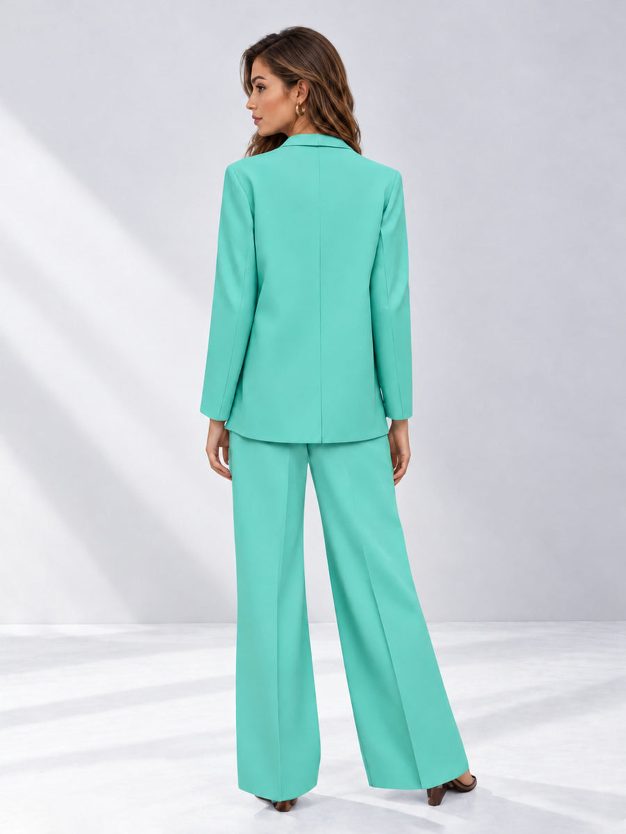 Turquoise 2 Pieces Wide-Leg Suit Women's Suits 