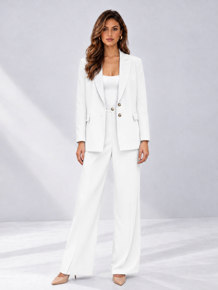 White 2 Pieces Wide-Leg Suit Women's Suits 