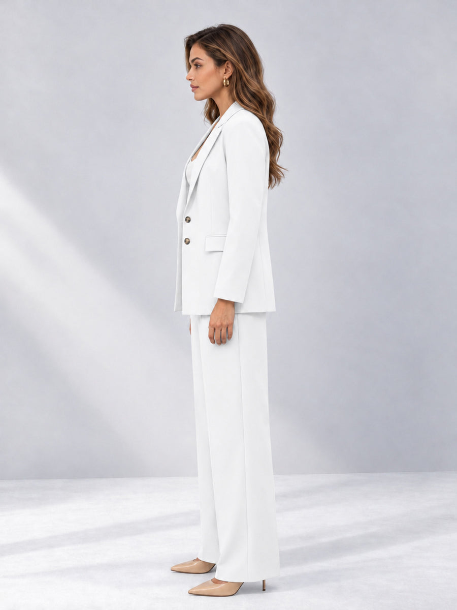 White 2 Pieces Wide-Leg Suit Women's Suits 