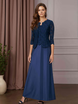 3 Piece Square Neck Ankle-Length Mother Of The Bride Dresses With Jacket & Lace Appliques