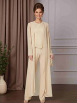 3 Pieces Round Neck Ankle-Length Mother of the Bride Pantsuits with Jacket & Sequin