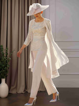 3 Pieces Scoop Neck Ankle-Length Mother of the Bride Pantsuits with Sequins & Jacket