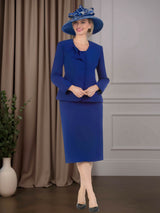 3 Pieces Scoop Neck Long Sleeves Tea-Length Mother of the Bride Dresses with Bowknot