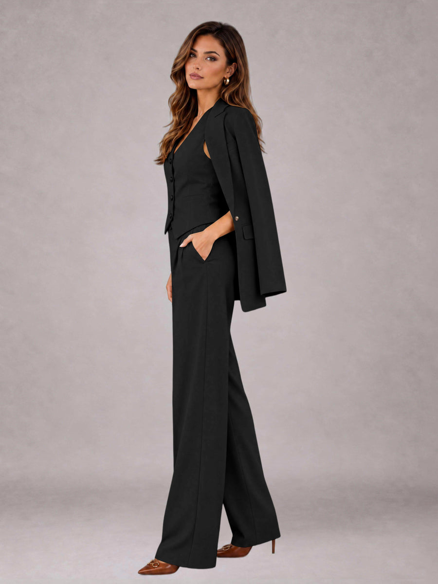 Black 3 Pieces Tailored Fit Elegant Women's Suits for Business Casual