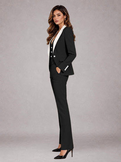Black 3 Pieces Tailored Fit Elegant Women's Suits for Professional Look