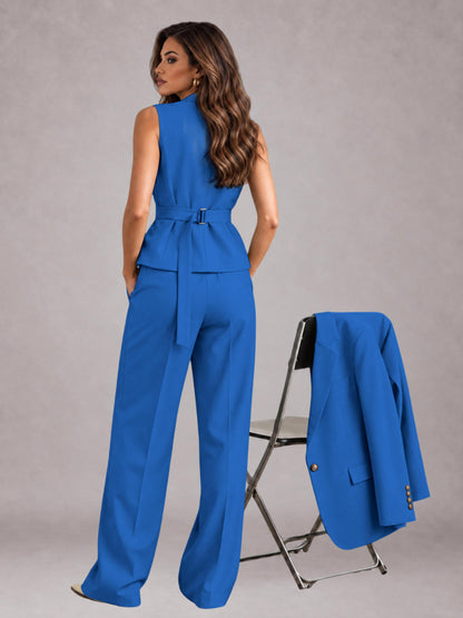 Blue 3 Pieces Tailored Fit Elegant Women's Suits for Business Casual