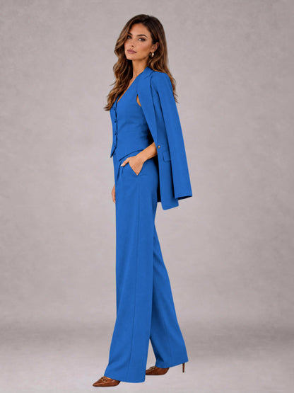 Blue 3 Pieces Tailored Fit Elegant Women's Suits for Business Casual