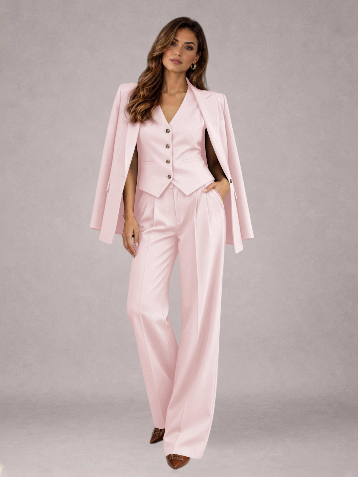 Blush Pink 3 Pieces Tailored Fit Elegant Women's Suits for Business Casual