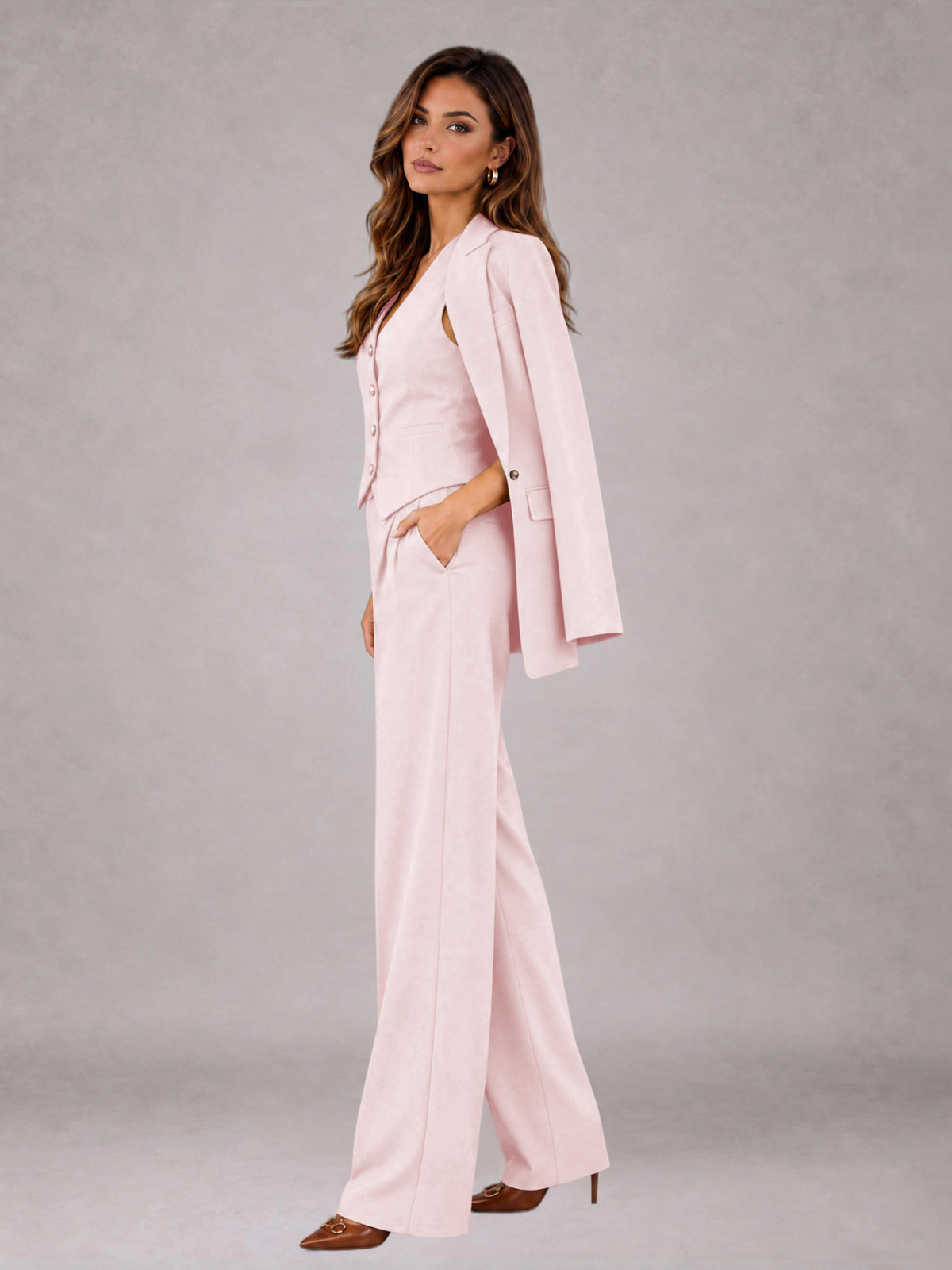 Blush Pink 3 Pieces Tailored Fit Elegant Women's Suits for Business Casual