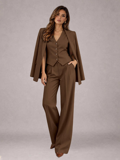 Brown 3 Pieces Tailored Fit Elegant Women's Suits for Business Casual