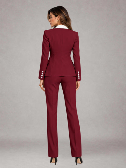 Burgundy 3 Pieces Tailored Fit Elegant Women's Suits for Professional Look