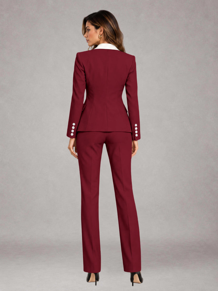 Burgundy 3 Pieces Tailored Fit Elegant Women's Suits for Professional Look