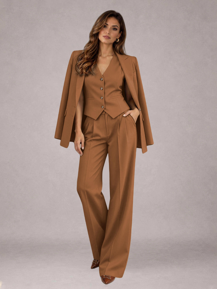 Burnt Orange 3 Pieces Tailored Fit Elegant Women's Suits for Business Casual