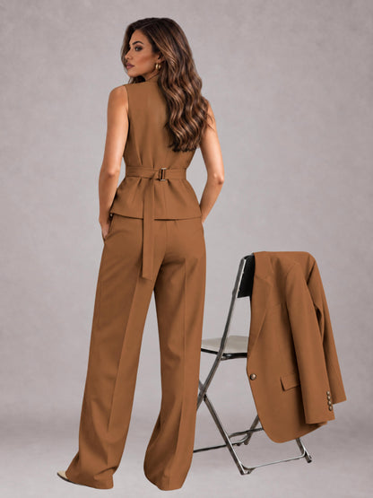 Burnt Orange 3 Pieces Tailored Fit Elegant Women's Suits for Business Casual