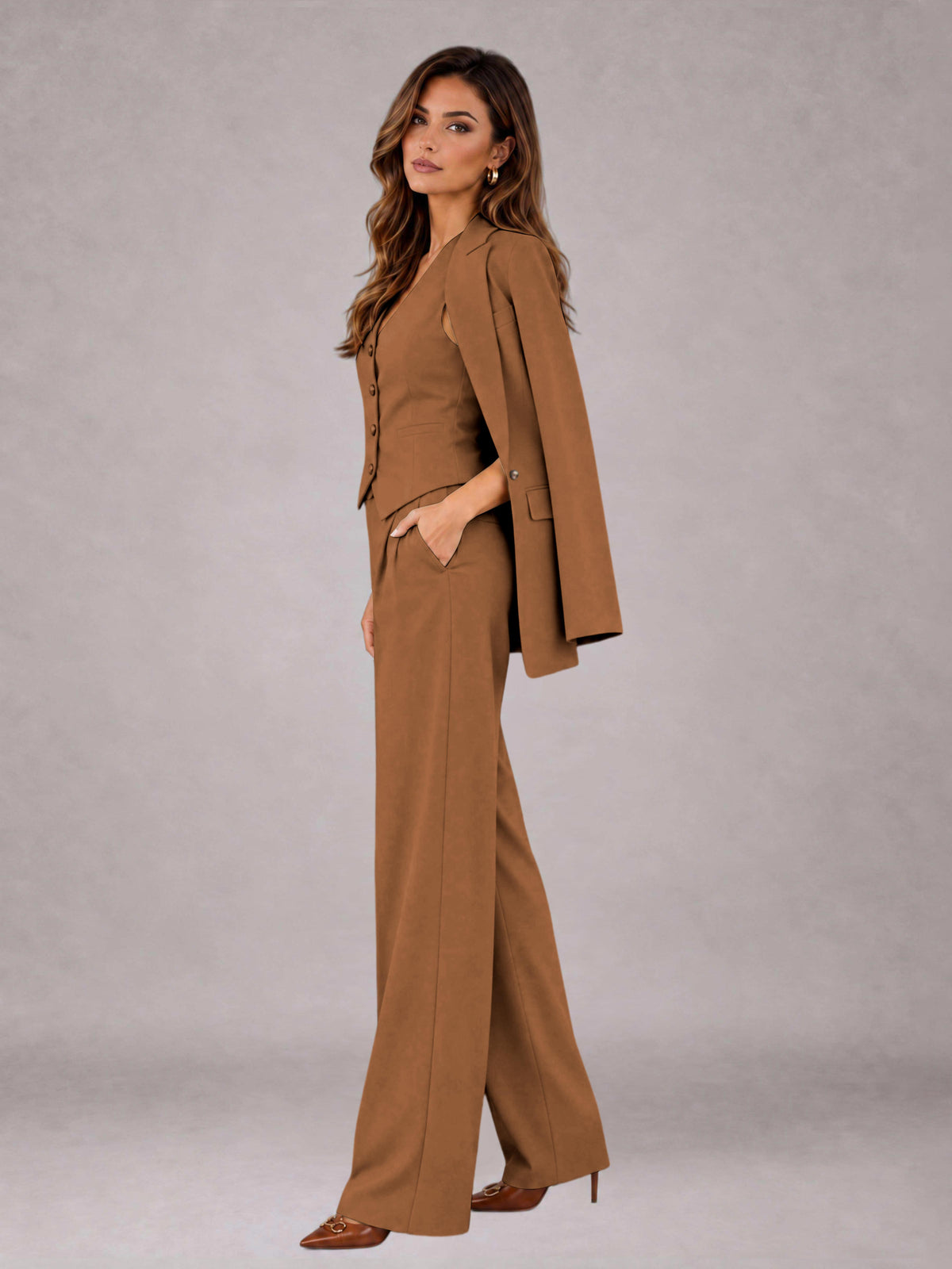 Burnt Orange 3 Pieces Tailored Fit Elegant Women's Suits for Business Casual