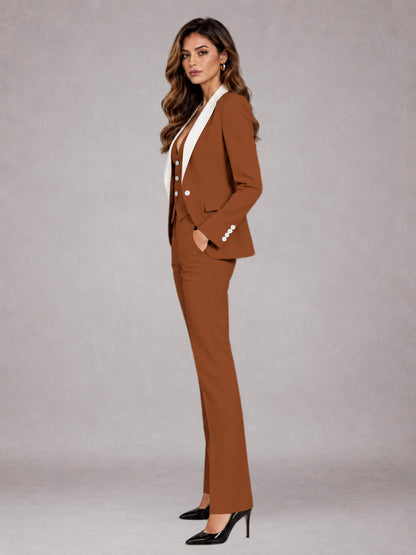 Burnt Orange 3 Pieces Tailored Fit Elegant Women's Suits for Professional Look