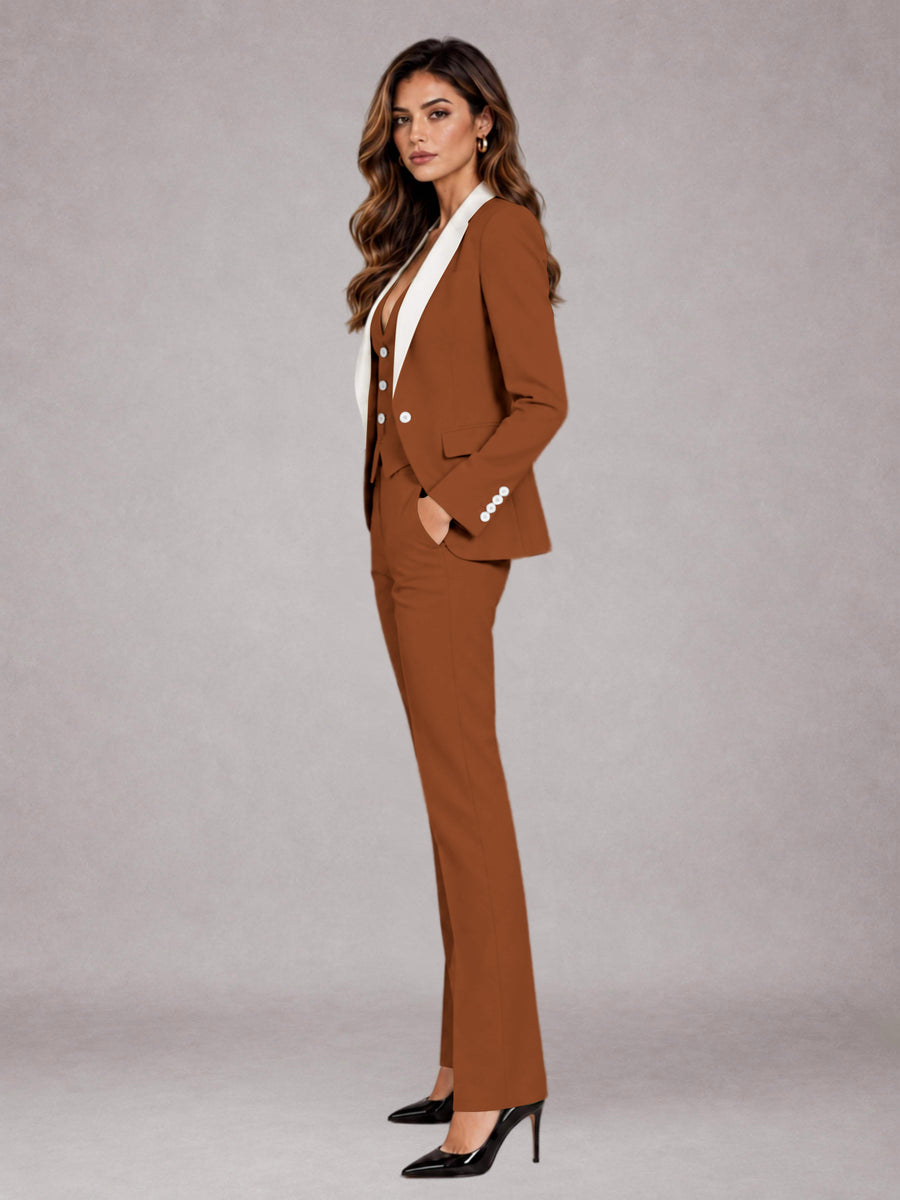 Burnt Orange 3 Pieces Tailored Fit Elegant Women's Suits for Professional Look
