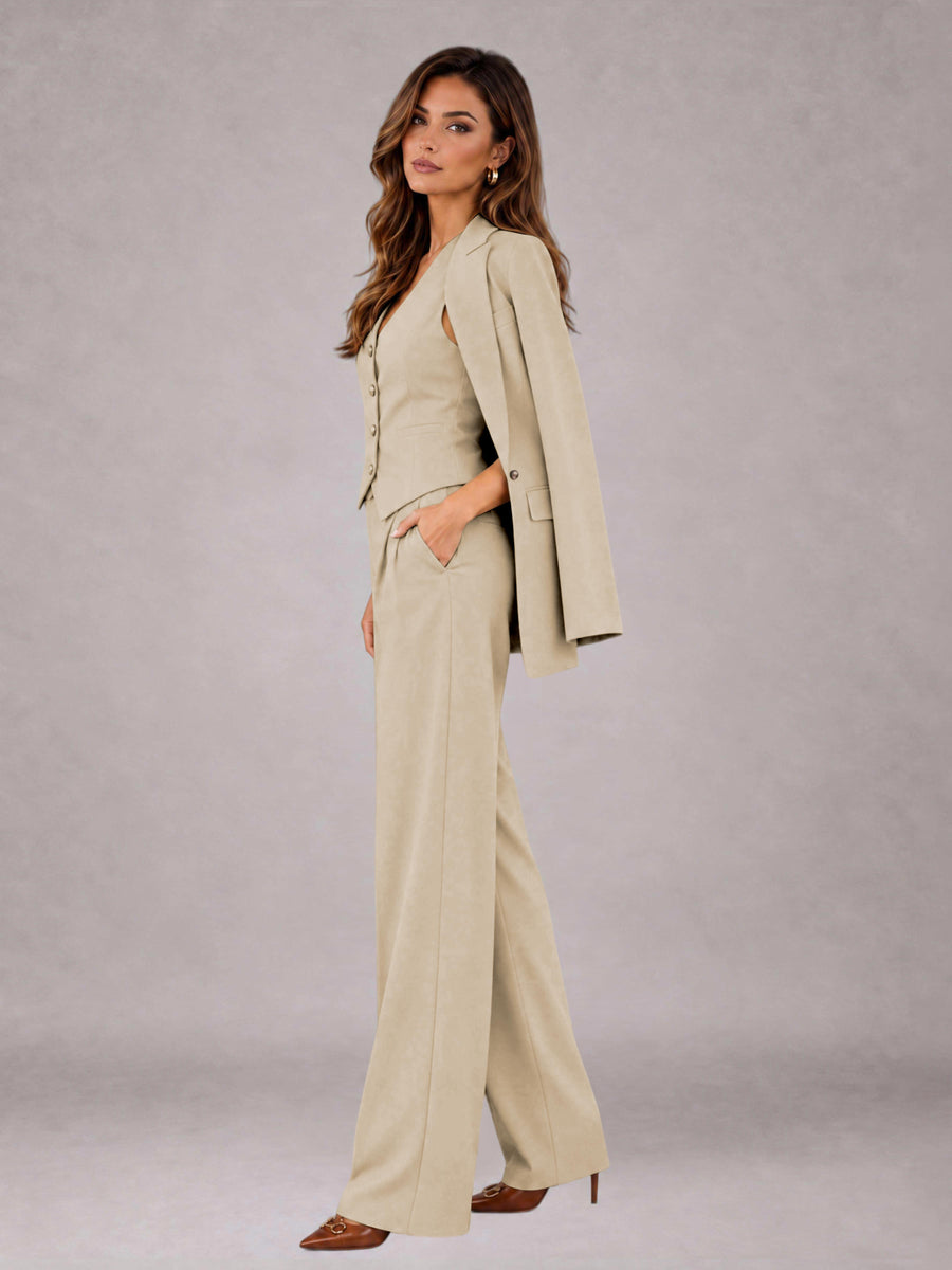 Champagne 3 Pieces Tailored Fit Elegant Women's Suits for Business Casual