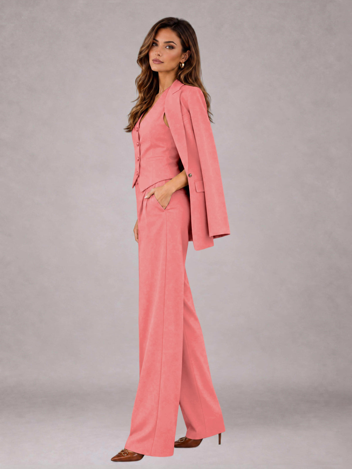Coral 3 Pieces Tailored Fit Elegant Women's Suits for Business Casual
