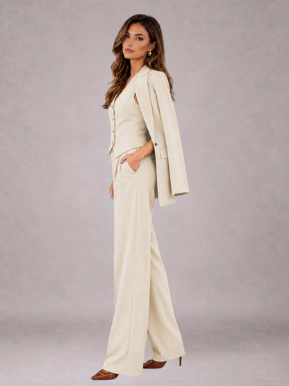 Cream 3 Pieces Tailored Fit Elegant Women's Suits for Business Casual