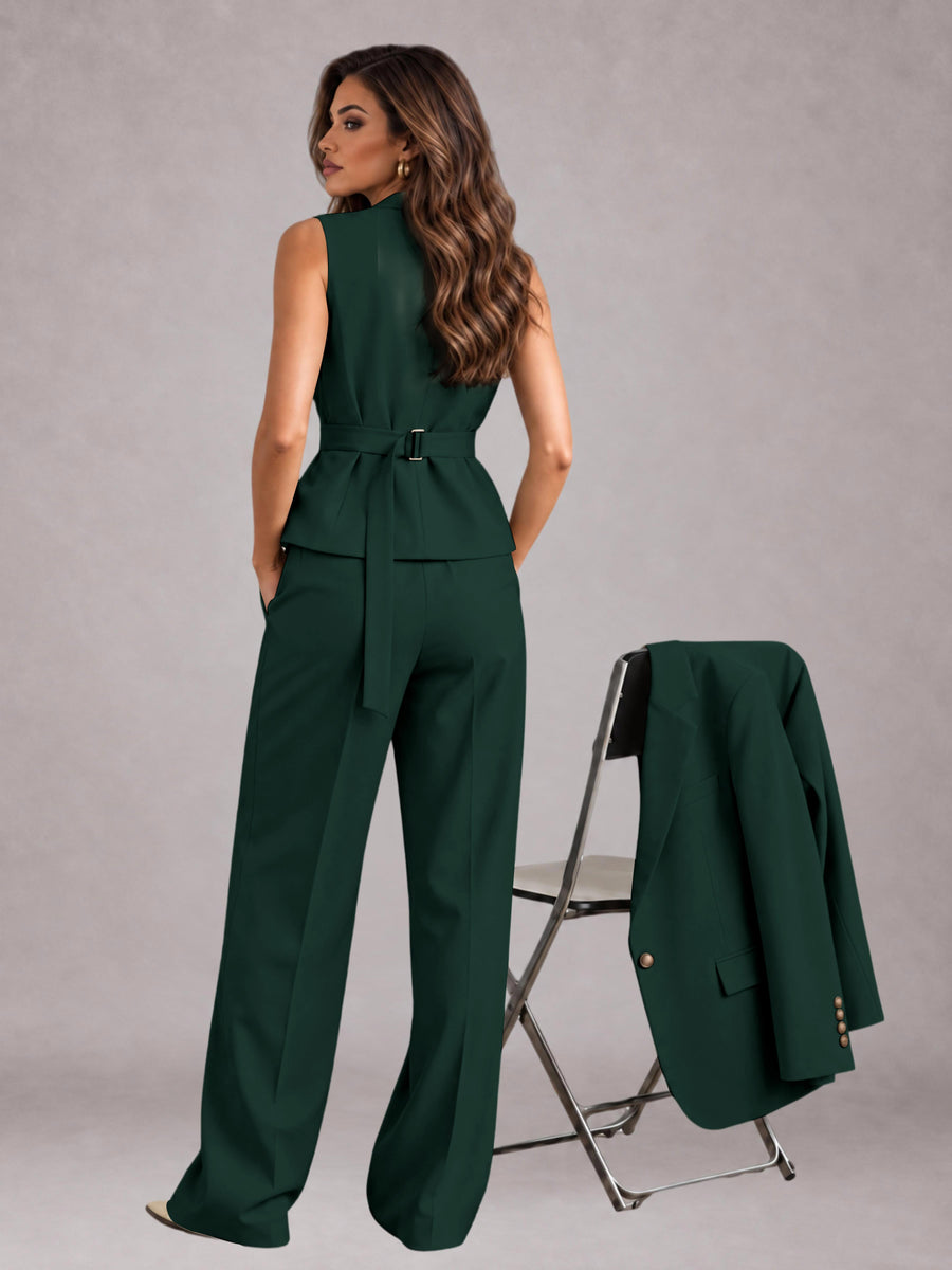 Dark Green 3 Pieces Tailored Fit Elegant Women's Suits for Business Casual
