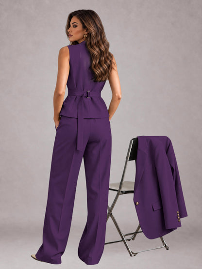 Dark Purple 3 Pieces Tailored Fit Elegant Women's Suits for Business Casual