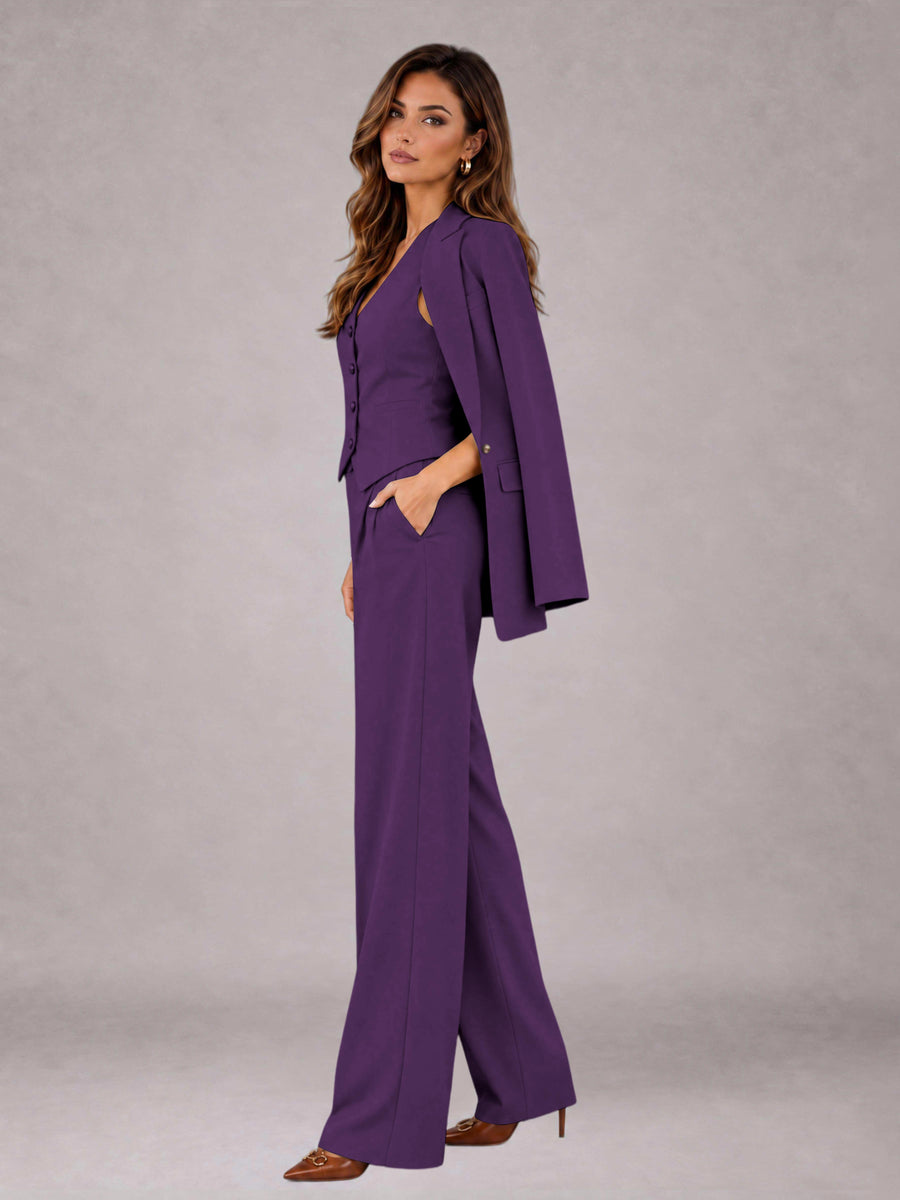 Dark Purple 3 Pieces Tailored Fit Elegant Women's Suits for Business Casual