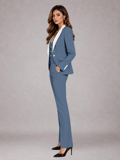 Dusty Blue 3 Pieces Tailored Fit Elegant Women's Suits for Professional Look