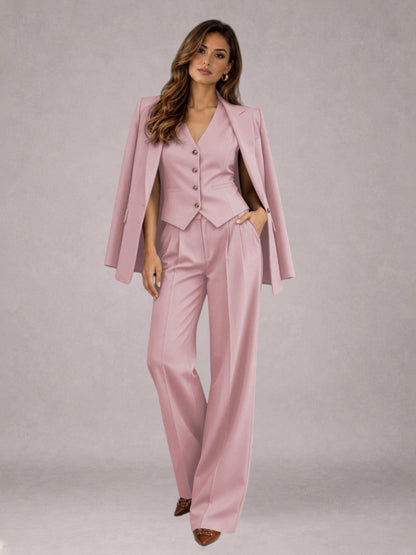 Dusty Rose 3 Pieces Tailored Fit Elegant Women's Suits for Business Casual