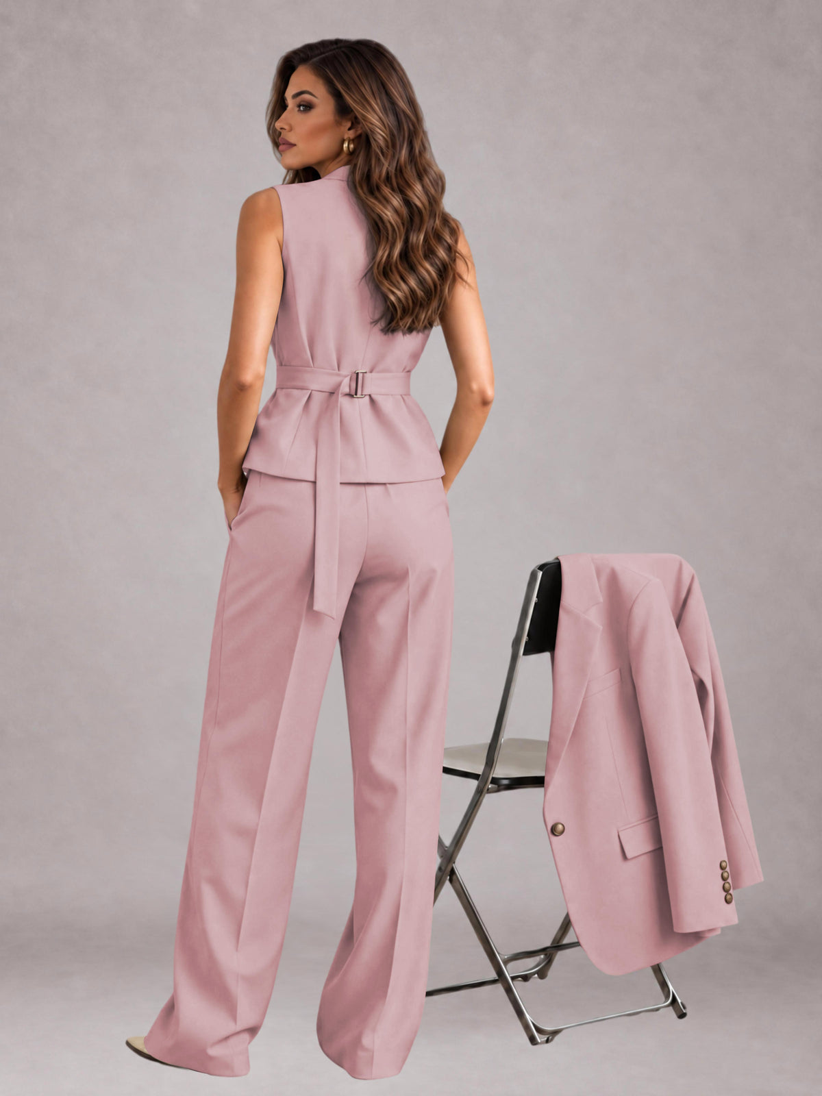Dusty Rose 3 Pieces Tailored Fit Elegant Women's Suits for Business Casual