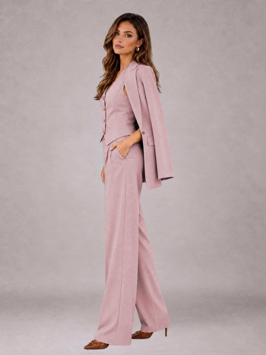 Dusty Rose 3 Pieces Tailored Fit Elegant Women's Suits for Business Casual