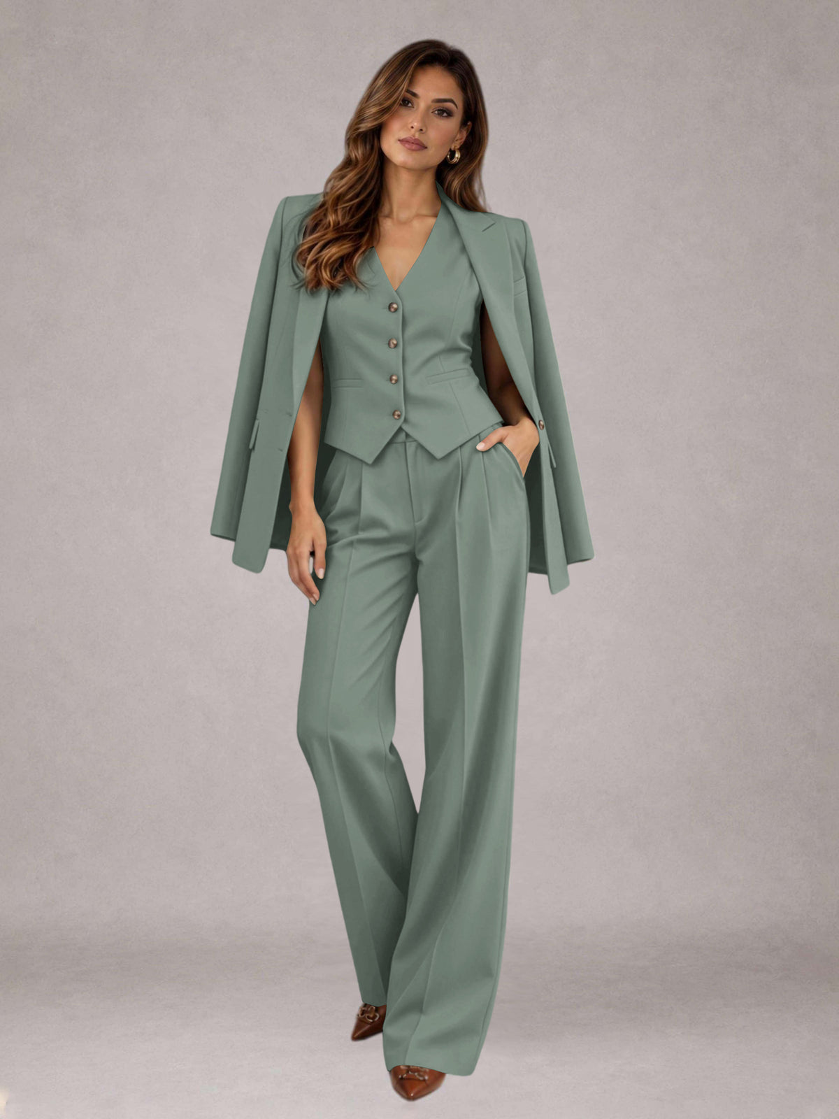 Eucalyptus 3 Pieces Tailored Fit Elegant Women's Suits for Business Casual