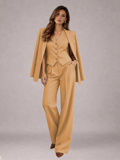 Gold 3 Pieces Tailored Fit Elegant Women's Suits for Business Casual