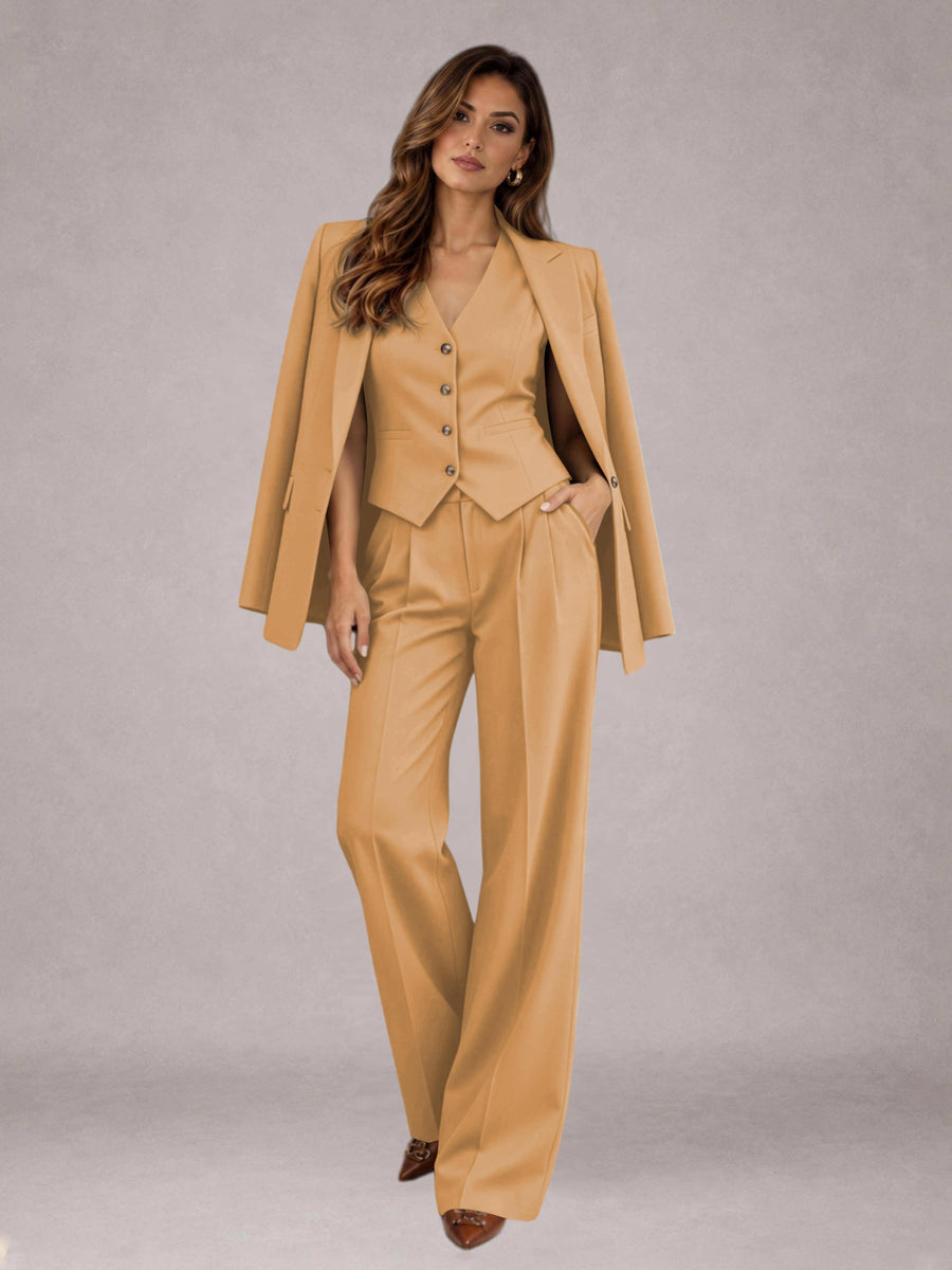 Gold 3 Pieces Tailored Fit Elegant Women's Suits for Business Casual
