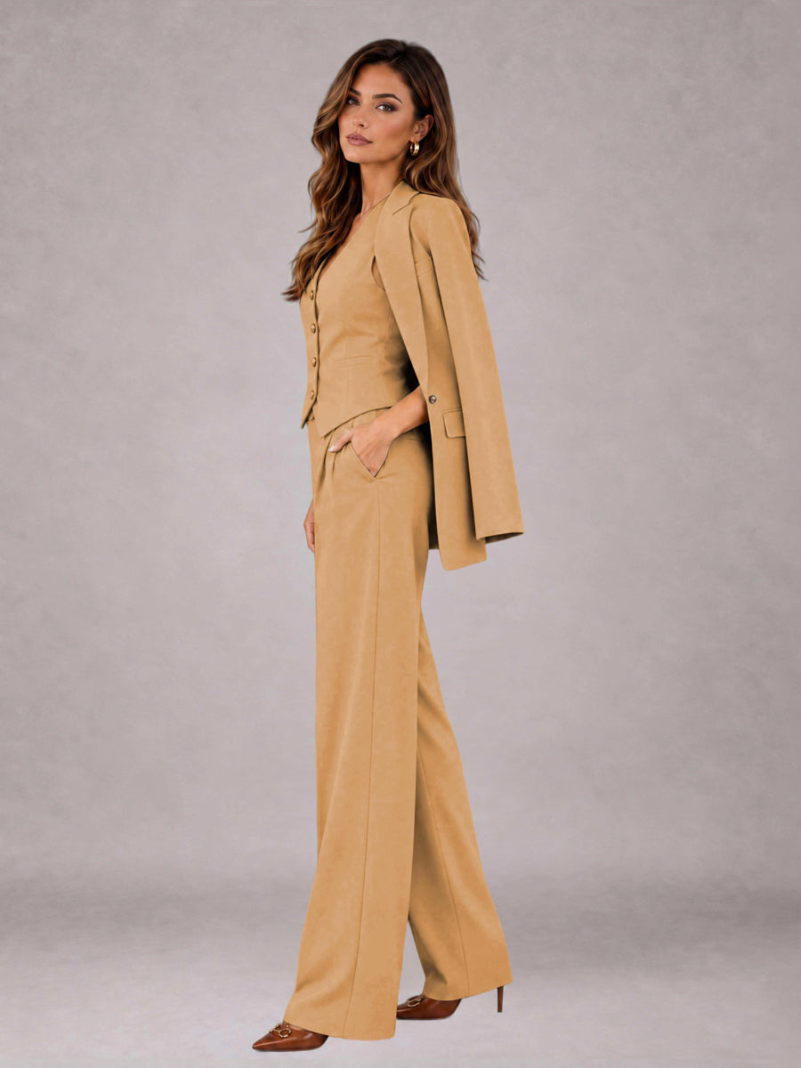 Gold 3 Pieces Tailored Fit Elegant Women's Suits for Business Casual
