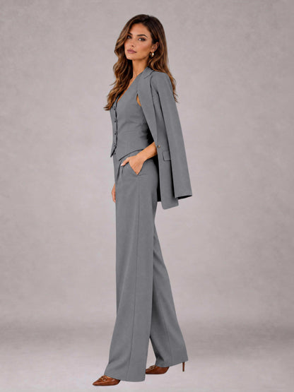 Gray 3 Pieces Tailored Fit Elegant Women's Suits for Business Casual