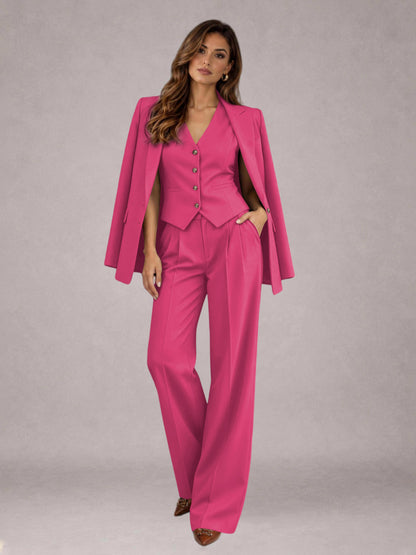 Hot Pink 3 Pieces Tailored Fit Elegant Women's Suits for Business Casual
