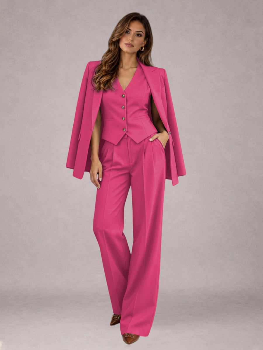Hot Pink 3 Pieces Tailored Fit Elegant Women's Suits for Business Casual