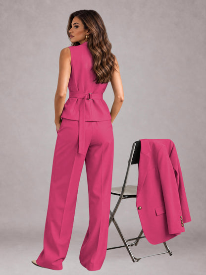 Hot Pink 3 Pieces Tailored Fit Elegant Women's Suits for Business Casual