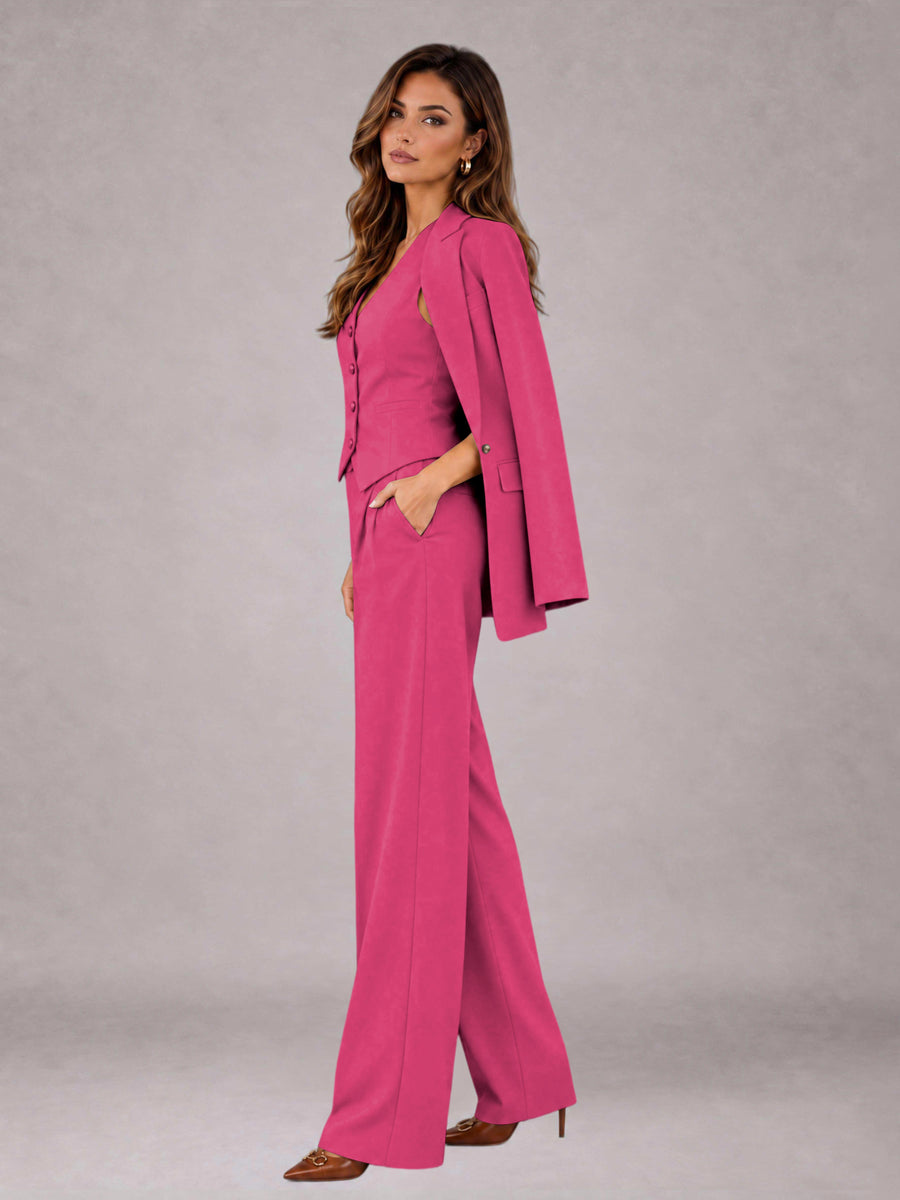 Hot Pink 3 Pieces Tailored Fit Elegant Women's Suits for Business Casual