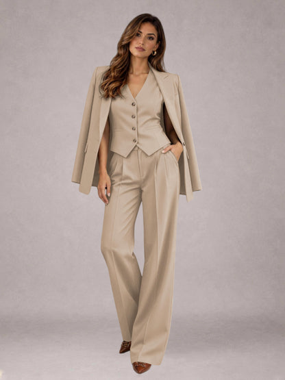 Khaki 3 Pieces Tailored Fit Elegant Women's Suits for Business Casual