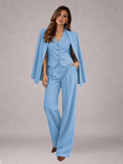 Light Blue 3 Pieces Tailored Fit Elegant Women's Suits for Business Casual