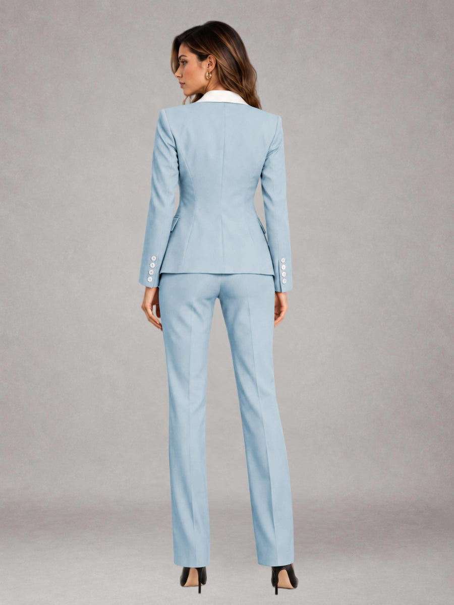 Light Blue 3 Pieces Tailored Fit Elegant Women's Suits for Professional Look