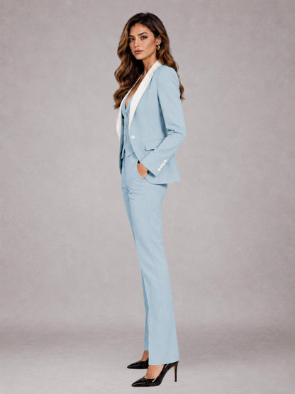 Light Blue 3 Pieces Tailored Fit Elegant Women's Suits for Professional Look
