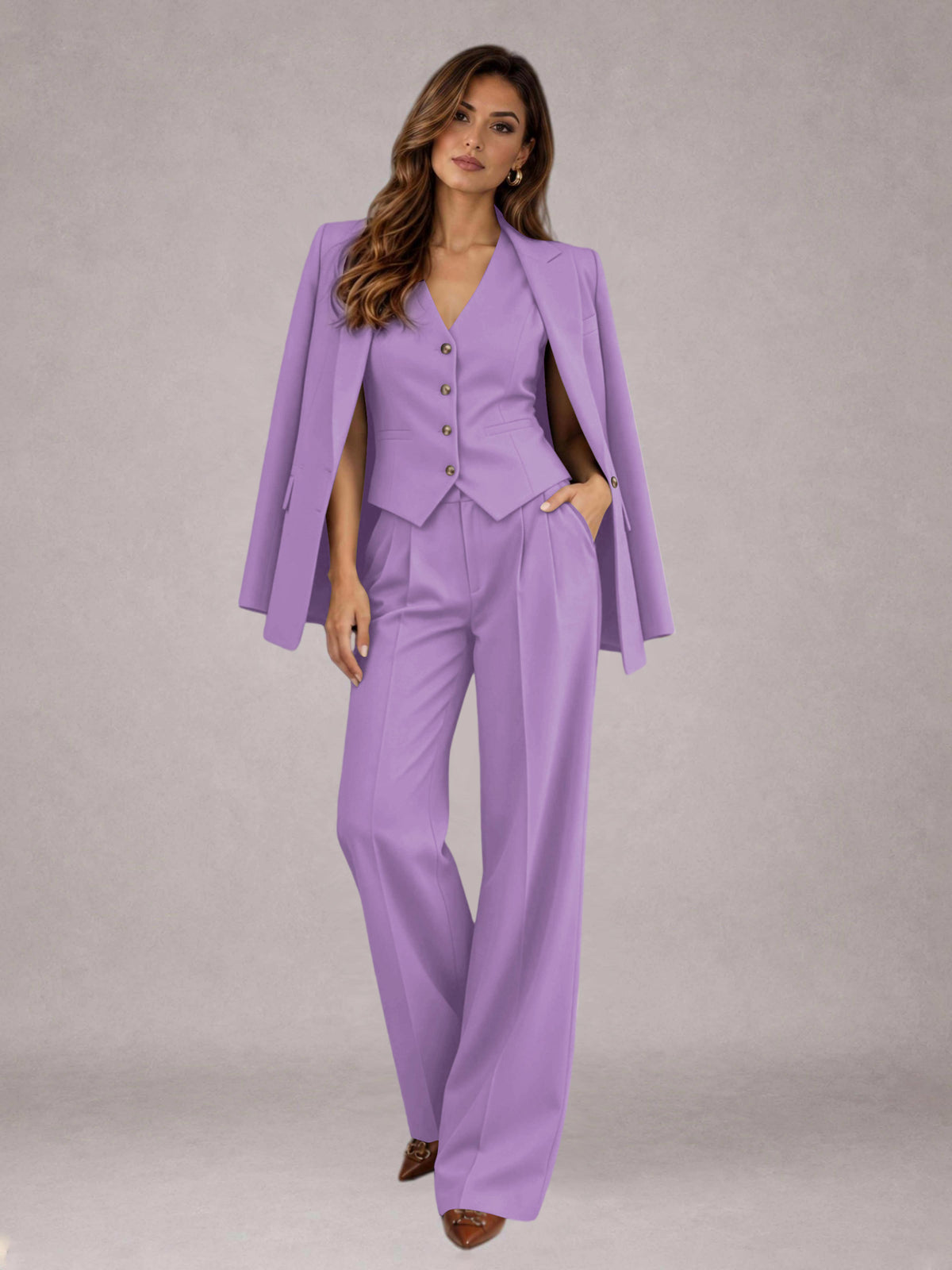 Lilac 3 Pieces Tailored Fit Elegant Women's Suits for Business Casual