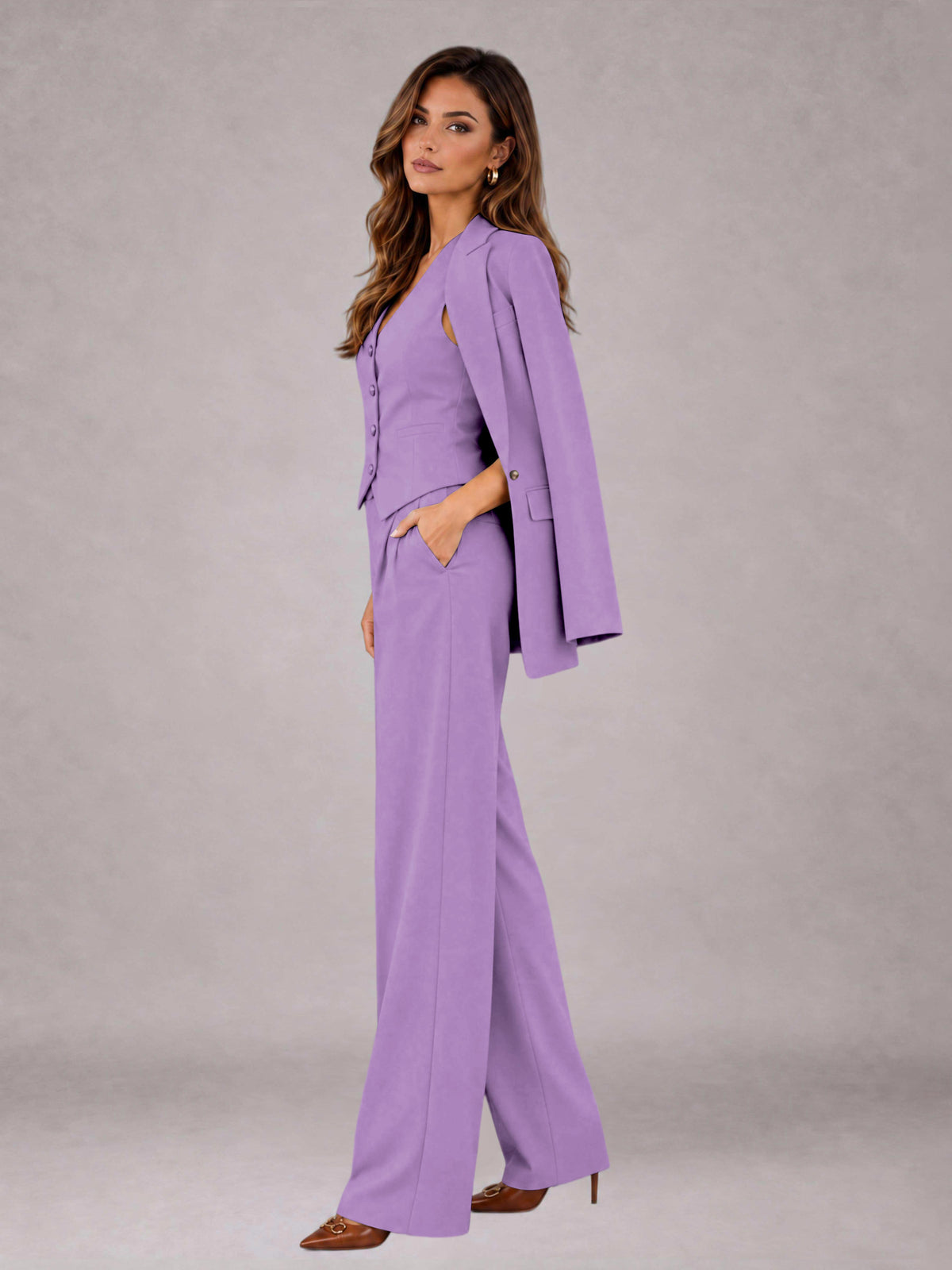 Lilac 3 Pieces Tailored Fit Elegant Women's Suits for Business Casual